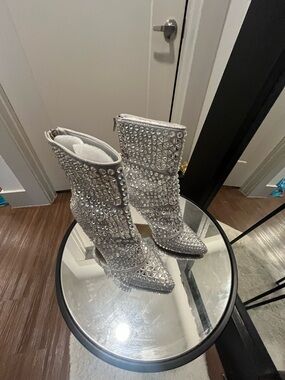 Steve Madden Silver Embellished Rhinestone Mid-Calf Boots